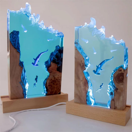 Hammerhead Shark and Diver Resin Night Light,Resin Lamp ( Best Gift 🎁 )