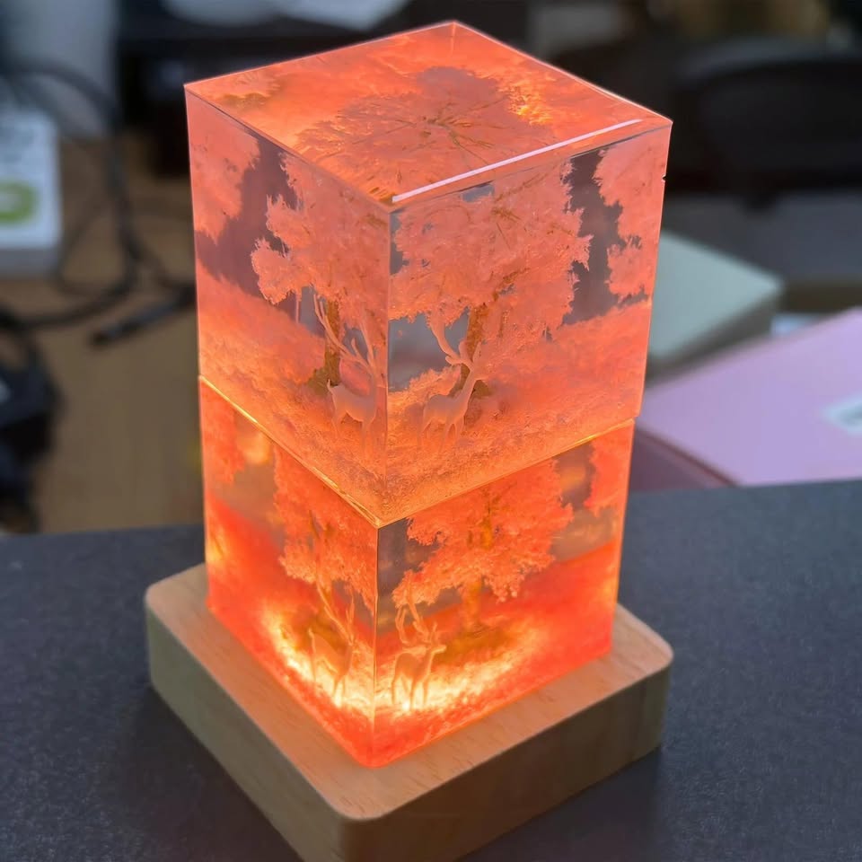 Sakura tree, deer, epoxy resin lamp ( Best Gift 🎁 )