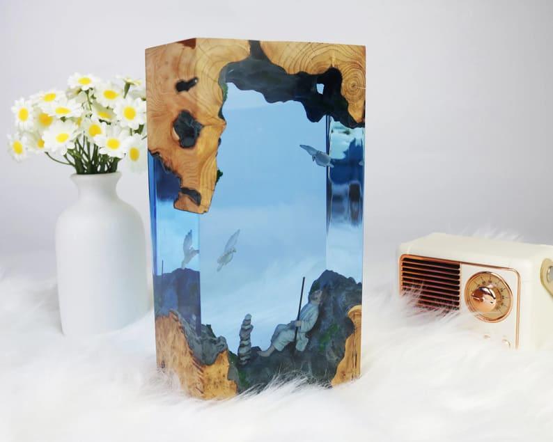 Hunger in the wilderness,Jesus, wood carving, epoxy resin lamp ( Best Gift 🎁 )