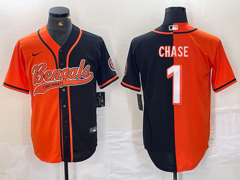 Men’s Cincinnati Bengals Ja’Marr Chase #1 Orange/Black Jersey Joint Edition