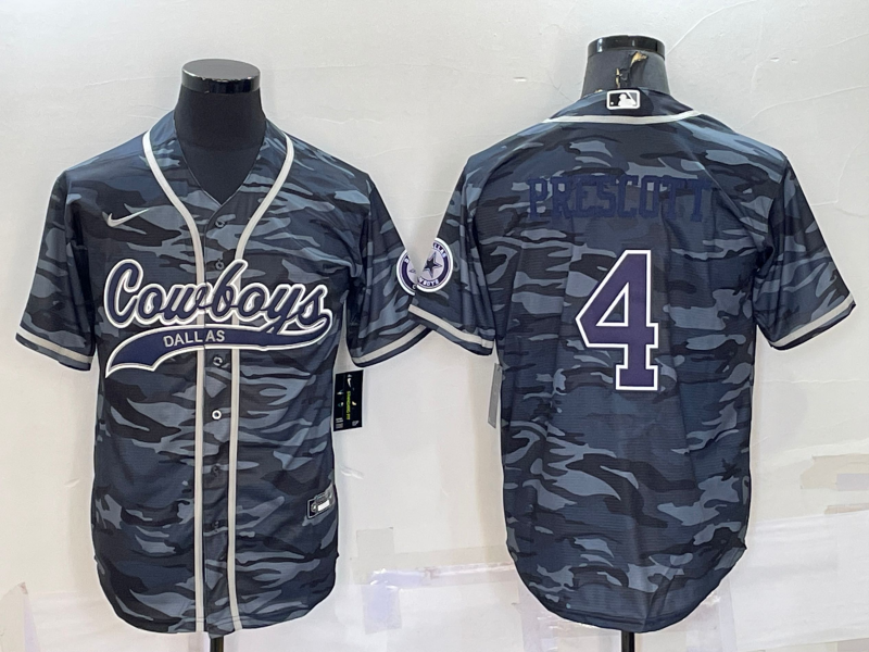 Men’s Dallas Cowboys Dak Prescott #4 Grey Camouflage Jersey Joint Edition