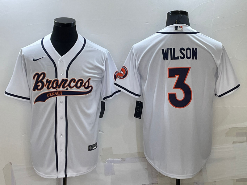 Men’s Denver Broncos Russell Wilson #3 White Jersey Joint Edition