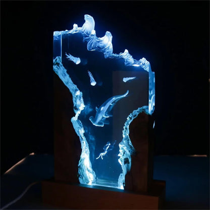 Hammerhead Shark and Diver Resin Night Light，Resin Lamp （ Best Gift 🎁 ）