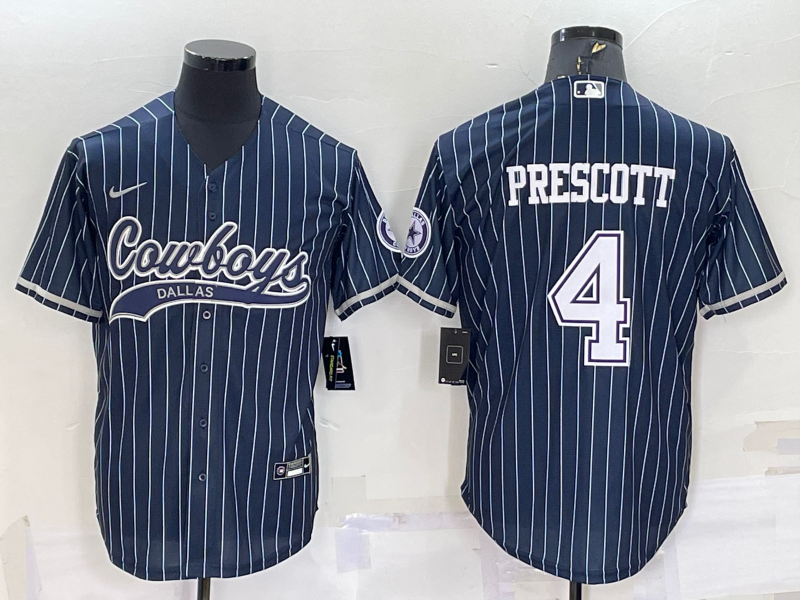 Men’s Dallas Cowboys Dak Prescott #4 Navy Jersey Joint Edition